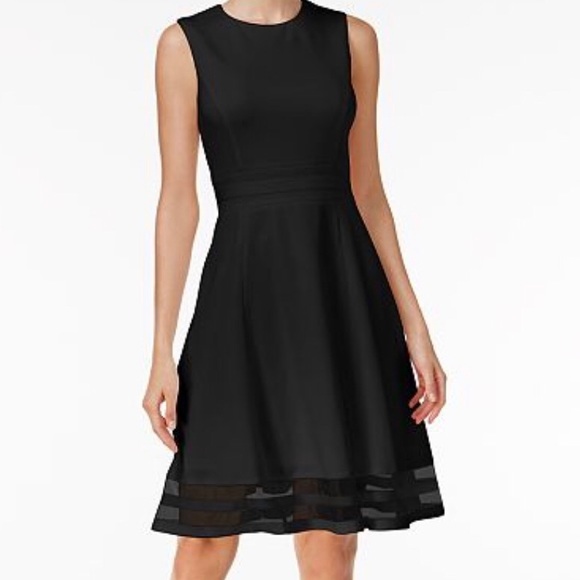 calvin klein illusion trim fit and flare dress